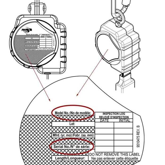 PROTECTA® Self-retracting Lifeline Label - Serial & Model No.