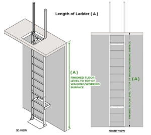 Roof Hatch Ladder with Extensions - Ladder Length