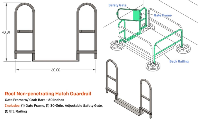 Roof Non-penetrating Hatch Guardrail - Gate Frame 60in.