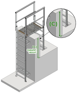 Fixed Vertical Ladder with Parapet Platform - Parapet Height