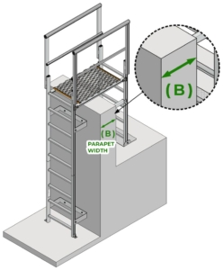 Fixed Vertical Ladder with Parapet Platform - Parapet Width